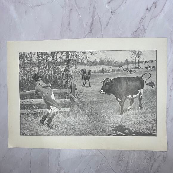 None and/or Unknown Other - The Sick Cow - Original 1904 A.B. Frost Art Print V14-3